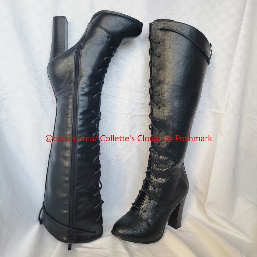 Venus Black Lace Up Tall Knee High Boots - Size 9 EUC - Picture 3 of 12